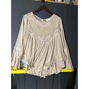 Altar'd State Boho Lace Embroidered Cream Long Sleeve Top